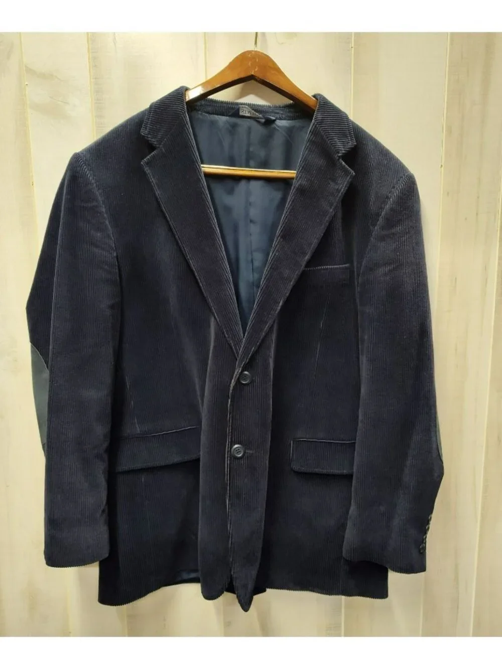 Stafford Black Corduroy Blazer Jacket Sport Coat 44R Elbow Patches 2 Button